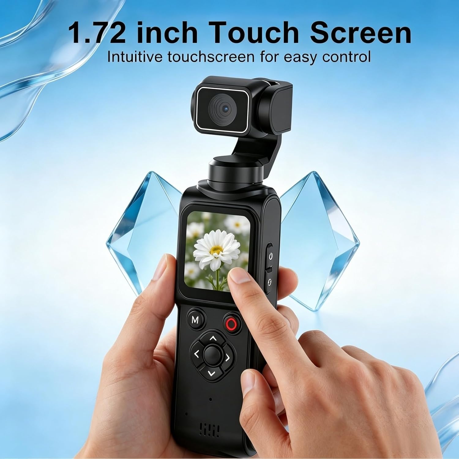 REEDTOCK 4K Handheld Pocket Camera with 75MP Photo, Vlogging Camera with 1.72” Touchscreen, 2400mAh Battery for 180 Mins Recording, Gimbal Digital Camcorder with 330° Face & Auto Tracking (Black)