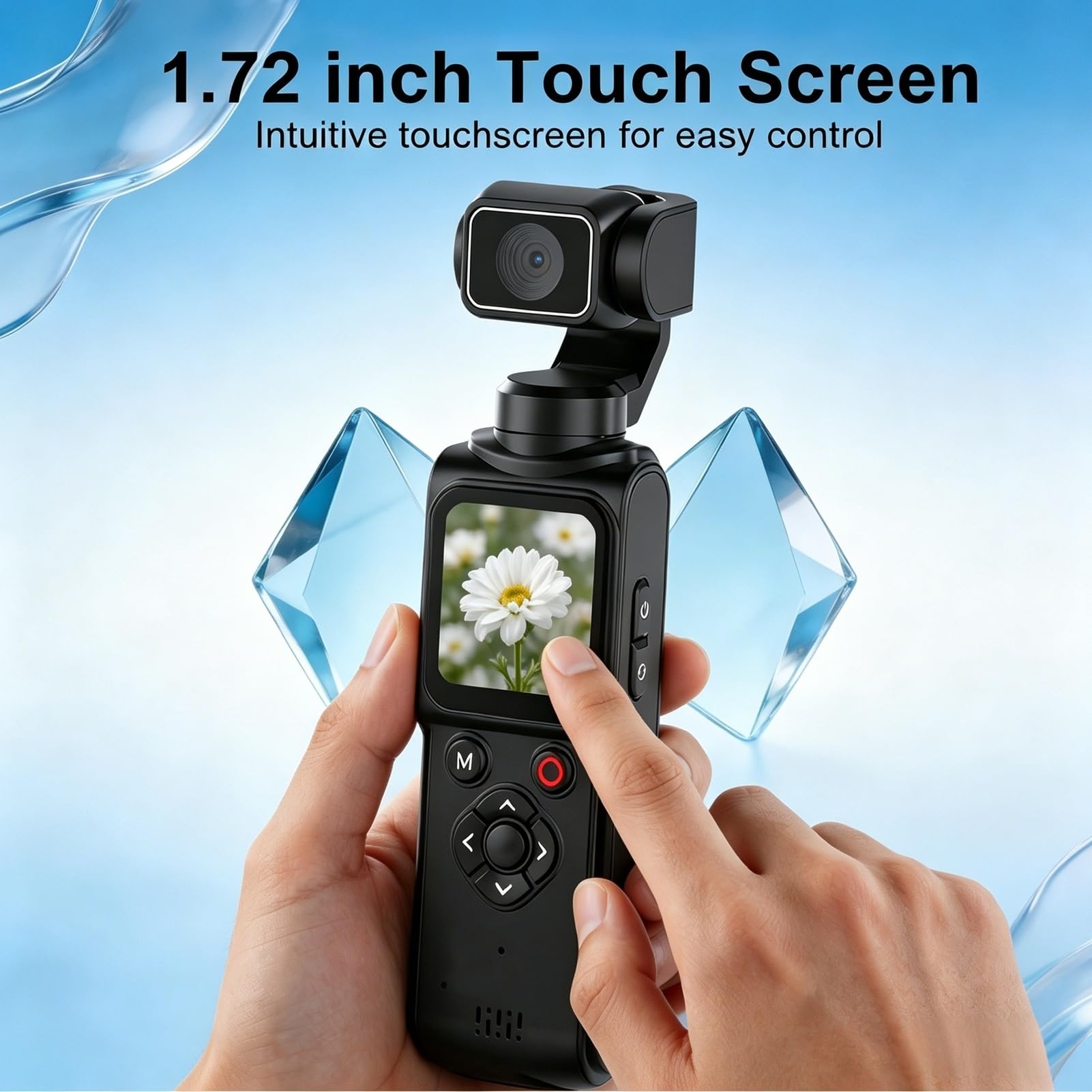 REEDTOCK Fotocamera portatile 4K con foto da 75 MP, fotocamera per vlogging con touchscreen da 1,75 pollici, batteria 2400 mAh per registrazione di 180 minuti, videocamera tascabile con viso a 330° e