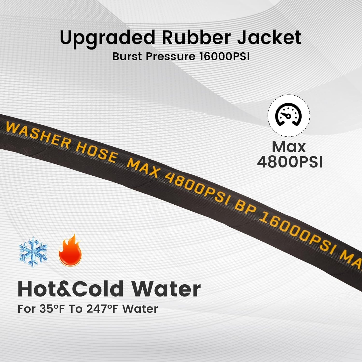 Pressure Washer Hose 3/8", 4800 PSI Heavy Duty Power 50FT Washer Hose High Tensile Steel Wire Braided, Kink-Free with 3/8" Quick Connects