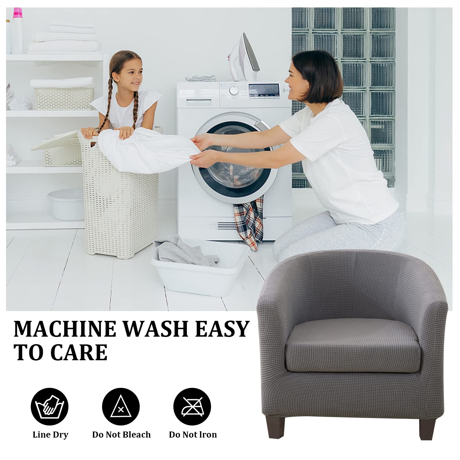 Lydevo Copripoltrona 1 Posto Elasticizzato,Copripoltrona con Cuscino Separato,Fodere per Poltrona da Cocktail Universale Lavabile Rimovibile,Coperture Protettive per Poltrona Club,Jacquard Grigio