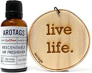 Sponsored Ad - Arotags Wooden Car Air Freshener - Long Lasting Cool Breeze Scent Diffuses for 365+ Days - Includes Live Li...