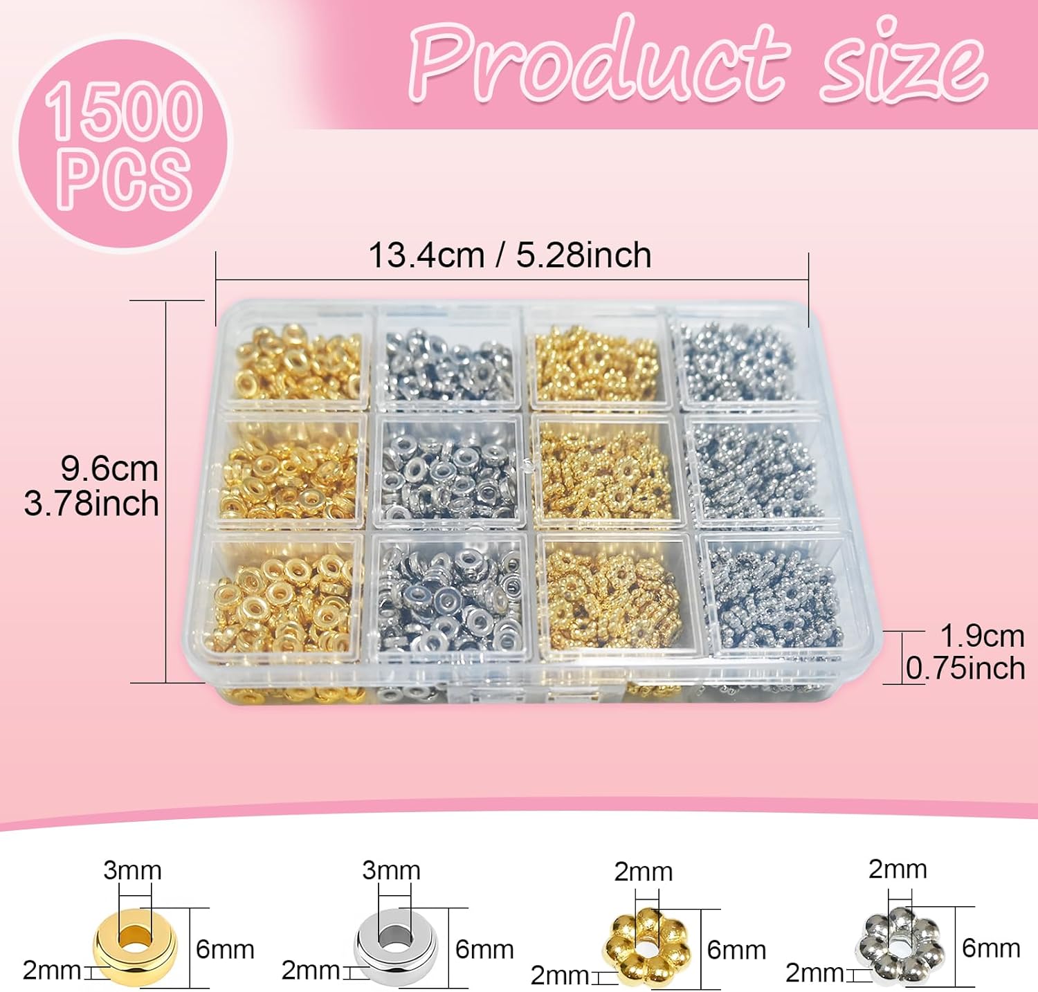 1500pcs 6mm Silver and Gold Flat Round Spacer Beads for Jewelry Making DIY Bracelet Necklace Earring Craft Supplies - Image 2