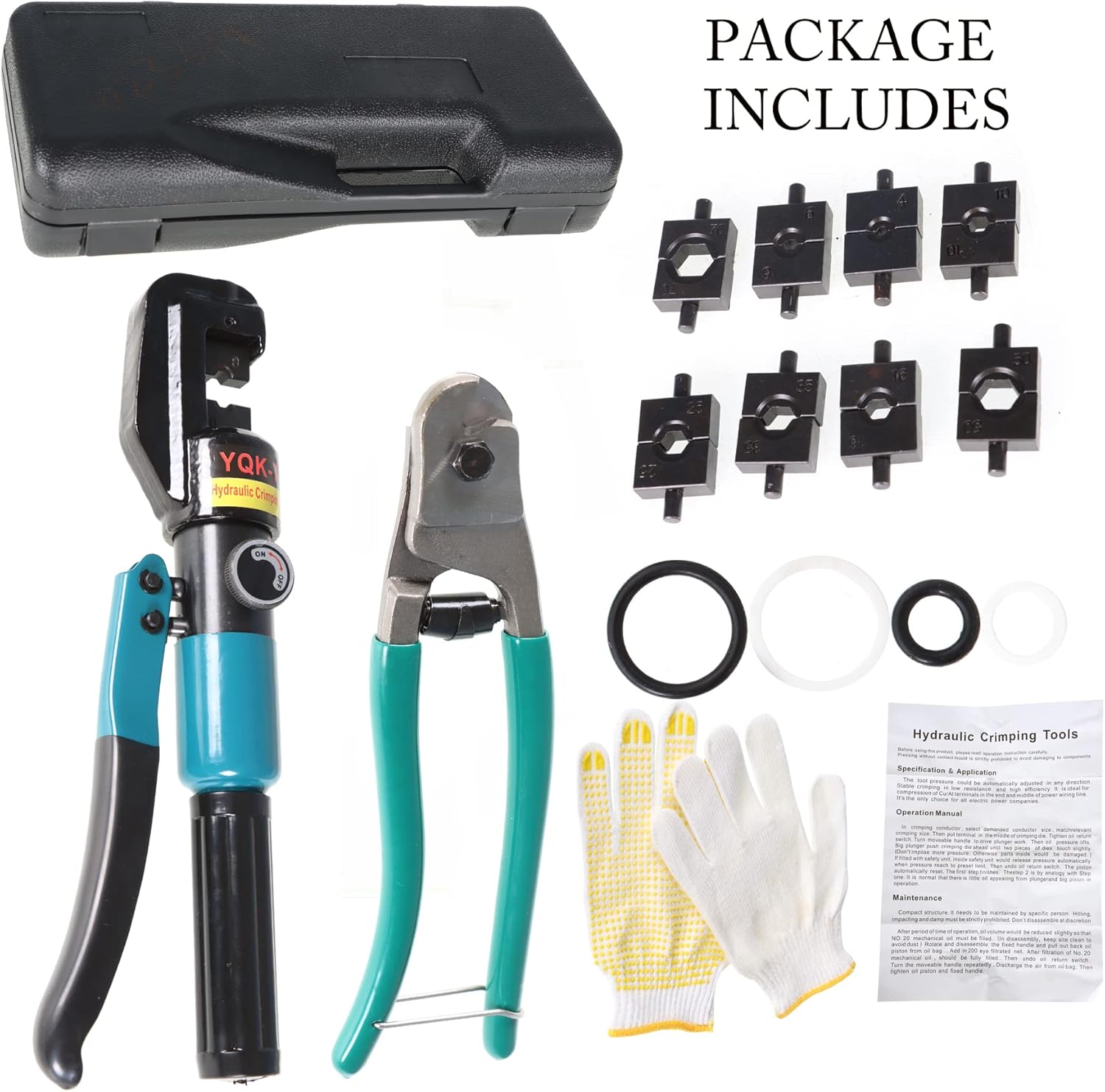 10 Ton Hand Operated Hydraulic Crimper Crimping Tool, Battery Lug Terminal Cable Crimping Tool Wire Swaging Tool with 9 Pair Dies Set and Stainless Steel Cable Cutter