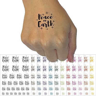 Peace On Earth Christmas Temporary Tattoo Water Resistant Fake Body Art Set Collection - Yellow (One Sheet)
