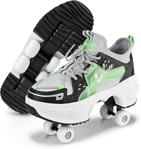 Miniatura 22 de 2-in-1 Roller Skates & Sneakers with Retractable Wheels - Convertible Lightweight Outdoor Fitness Shoes for Women, Men & Children - Unisex Kick