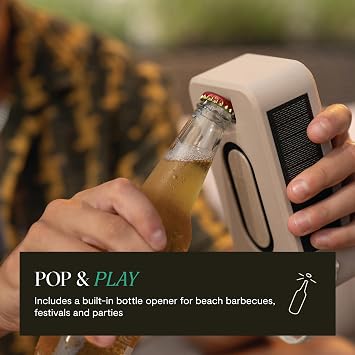 House of Marley Roots Solar Speaker - Portable Bluetooth, IP67 Water-Resistant, 14 Hr Playtime, Solar Charging, Quick Charge, Bottle Opener, Stereo Pair, Eco-Friendly Bamboo Design (Cream)