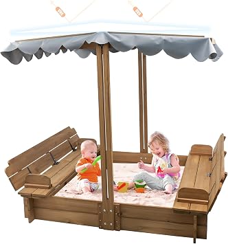 Ketive Kids Sandbox with Lid, Wooden Sand Box with Cover