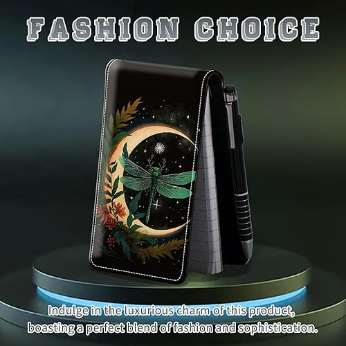 Miniatura 3 de Juego de 4 mini bloc de notas de bolsillo, libélula luna, funda de piel sintética para cuaderno con 2 ranuras para tarjetas, 1 lápiz capacitivo y 2