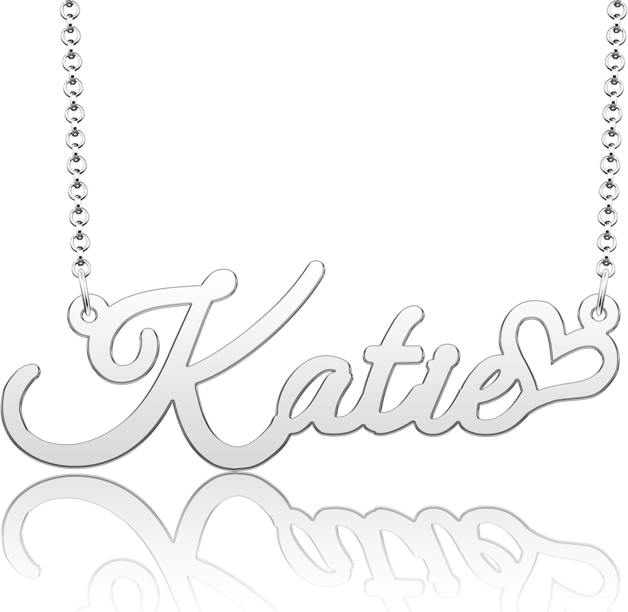 CoolJewelry Personalized Name Necklace Heart Symbol Copper Jewelry for Girls Name Necklace for Women Gold Name Necklace
