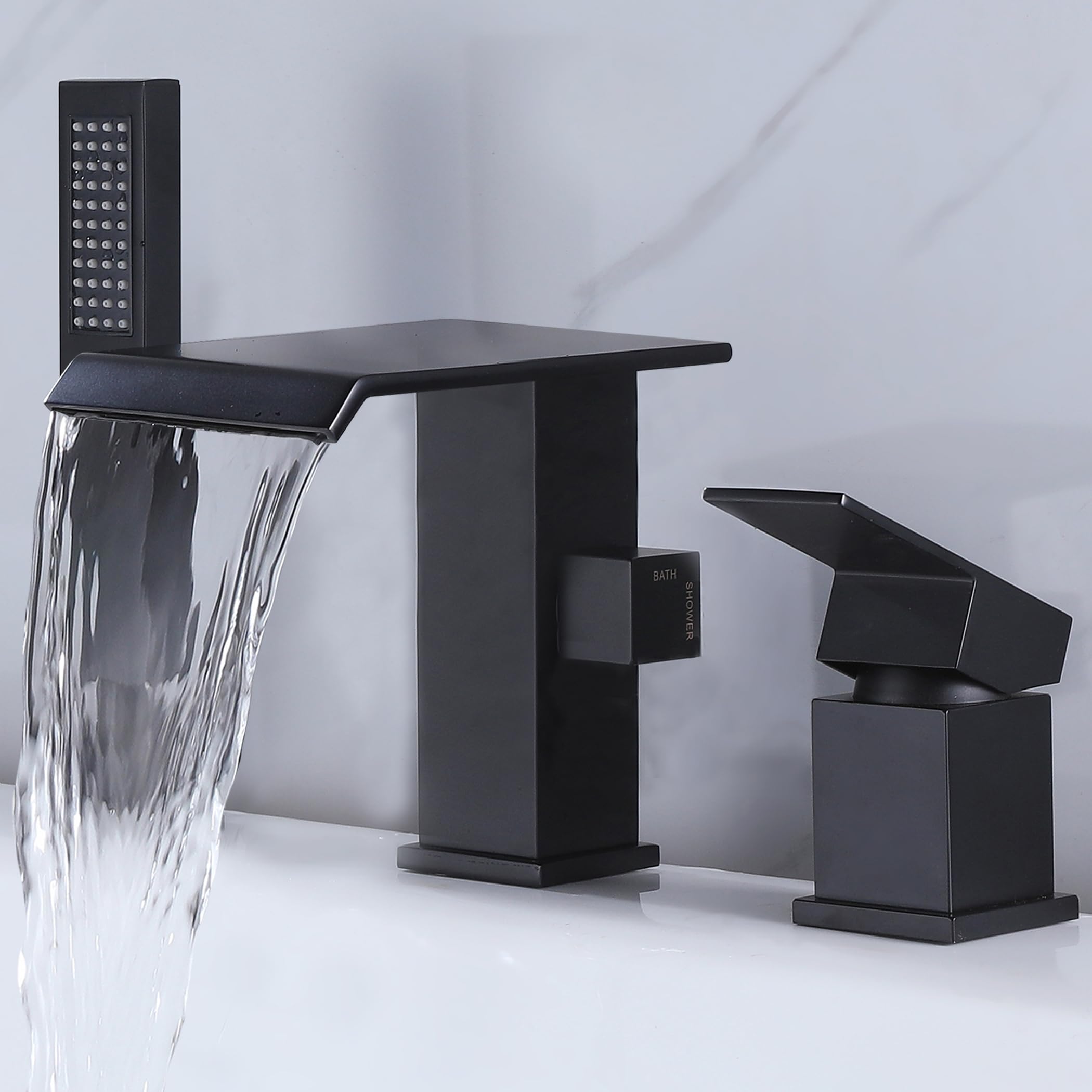 NIITAWH Waterfall Roman Tub Faucet with Hand Shower Matte Black