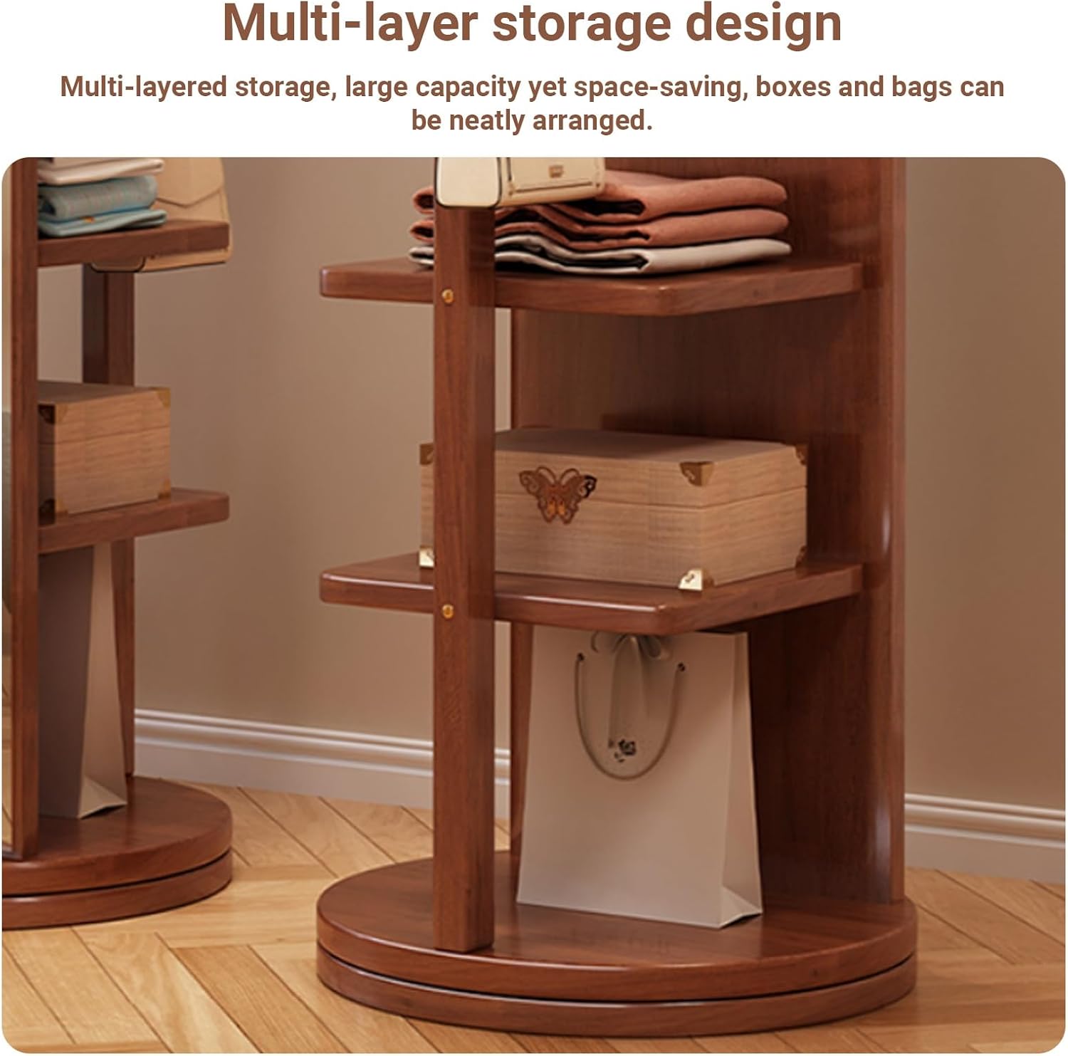 360° Rotating Standing Mirror Full, with Coat Rack, Solid Wood Floor Mirror with Storage, for Bedroom, Living Room, Cloakroom, Dressing Room(White,168 * 50 * 40cm/66.1 * 19.7 * 15.7in)