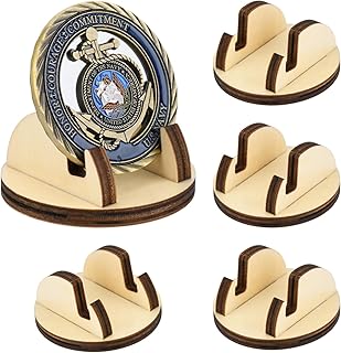 Homakover Wood Challenge Coin Holder (5 Pack), Military Coin Display Stand, Shelf Top Coin Holder for Veterans and Collectors, Token Medallion Holder, Holder for 1.5-4.9 inches Coins