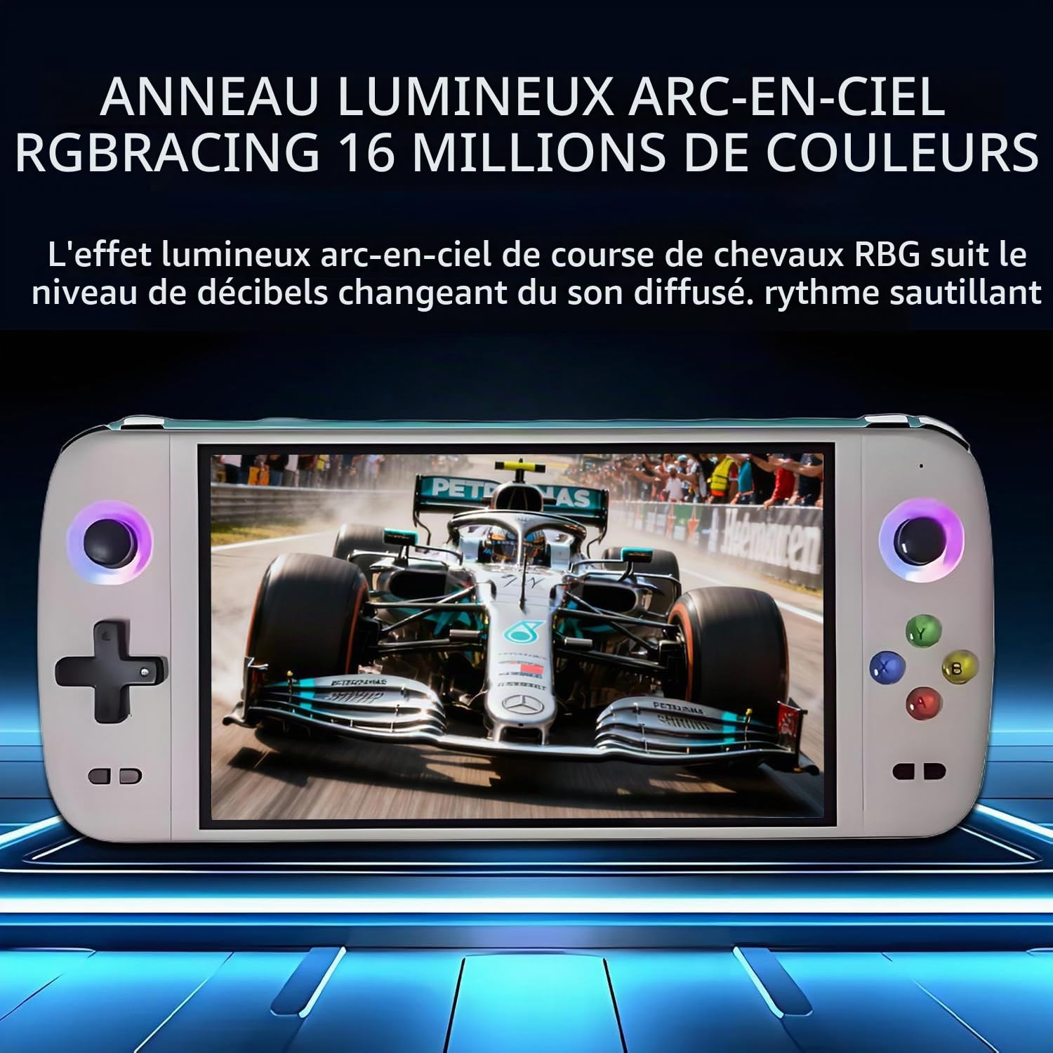 Console de jeu portable M27 - 128 Go de mémoire interne avec 30 000 jeux - Système Linux - Écran IPS de 7" - Mini console d'arcade portable - Format de poche - Édition HD (gris, 128 g)