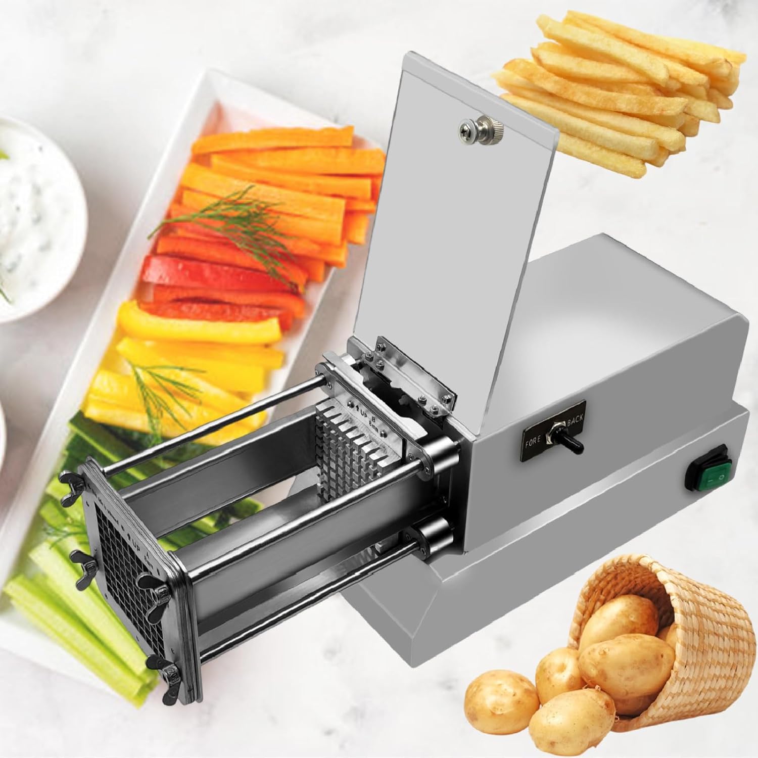 Electric-French-Fry-Cutter-with-8mm-Wedge-Blade-Potato-Chip-Cutter-Machine,-Stainless-Steel-Electric-Potato-Cutter-Horizontal-:-Home-&-Kitchen