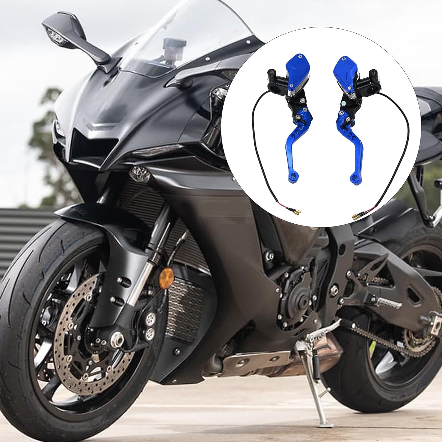 MDEOOSKY 2 Pcs 7/8" 22mm Motorcycle Brake Clutch Pump Lever with Dual Hydraulic Master Cylinder Reservoir Replacement for Honda Yamaha Kawasaki Suzuki Harley Models Ranging from 50CC to 300CC, Blue