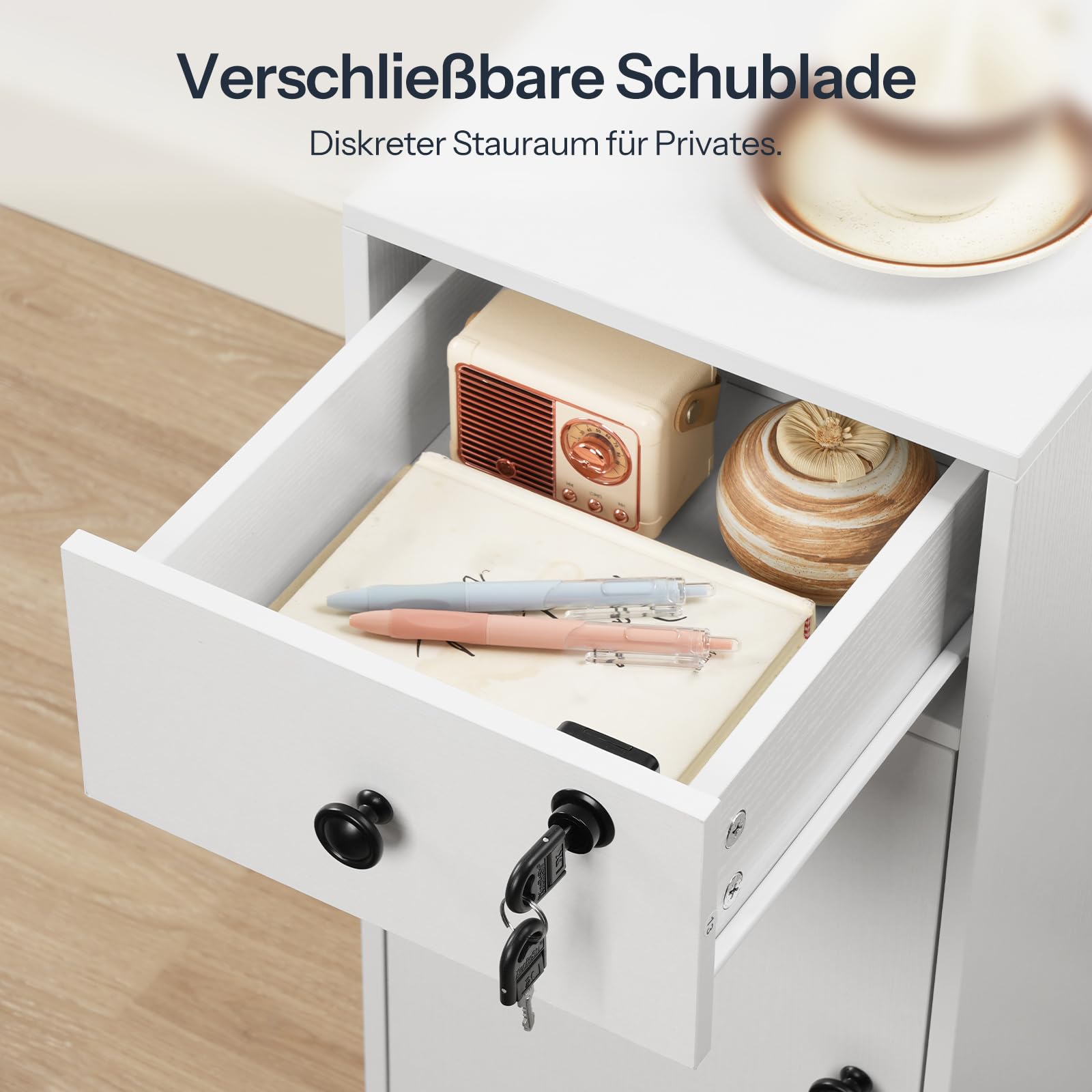 HOOBRO Rollcontainer mit Schublade, mobiler Aktenschrank mit Schloss, Schreibtisch Unterschrank, Büroschrank mit offenen Regalen, Bürocontainer, für Wohnzimmer, Schlafzimmer, Arbeitszimmer EWB28WJ01