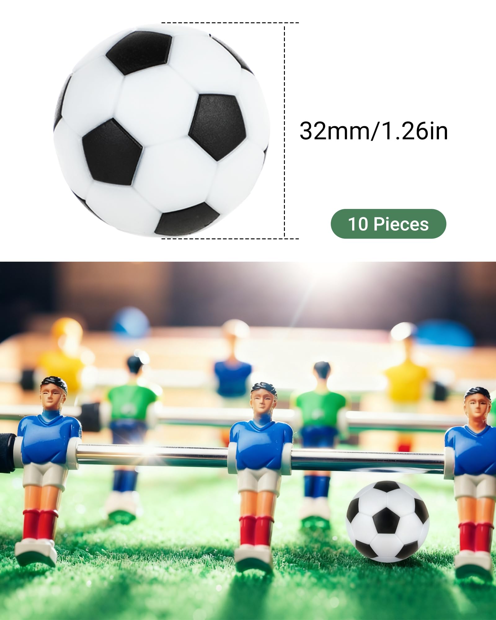 10 Pelotas Futbolín – Bolas Repuesto 32 mm para futbolines para niños y Adultos, Accesorios para Juegos de Futbol y Entrenamiento