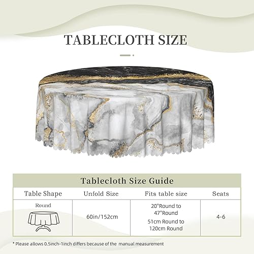 Miniatura 6 de Mantel de mármol negro para mesas redondas, a prueba de aceite, a prueba de derrames y fácil de limpiar, con ribete de encaje, mantel redondo de 60