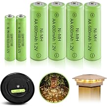 Rechargeable AA AAA Battery Combo,High Capacit 4PCS 600mAh AA and 2PCS AAA 600mAh NiMH 1.2V Solar Lights Replacement Batteries for Solar Lantern Light Lamp Toys, 6 Pack
