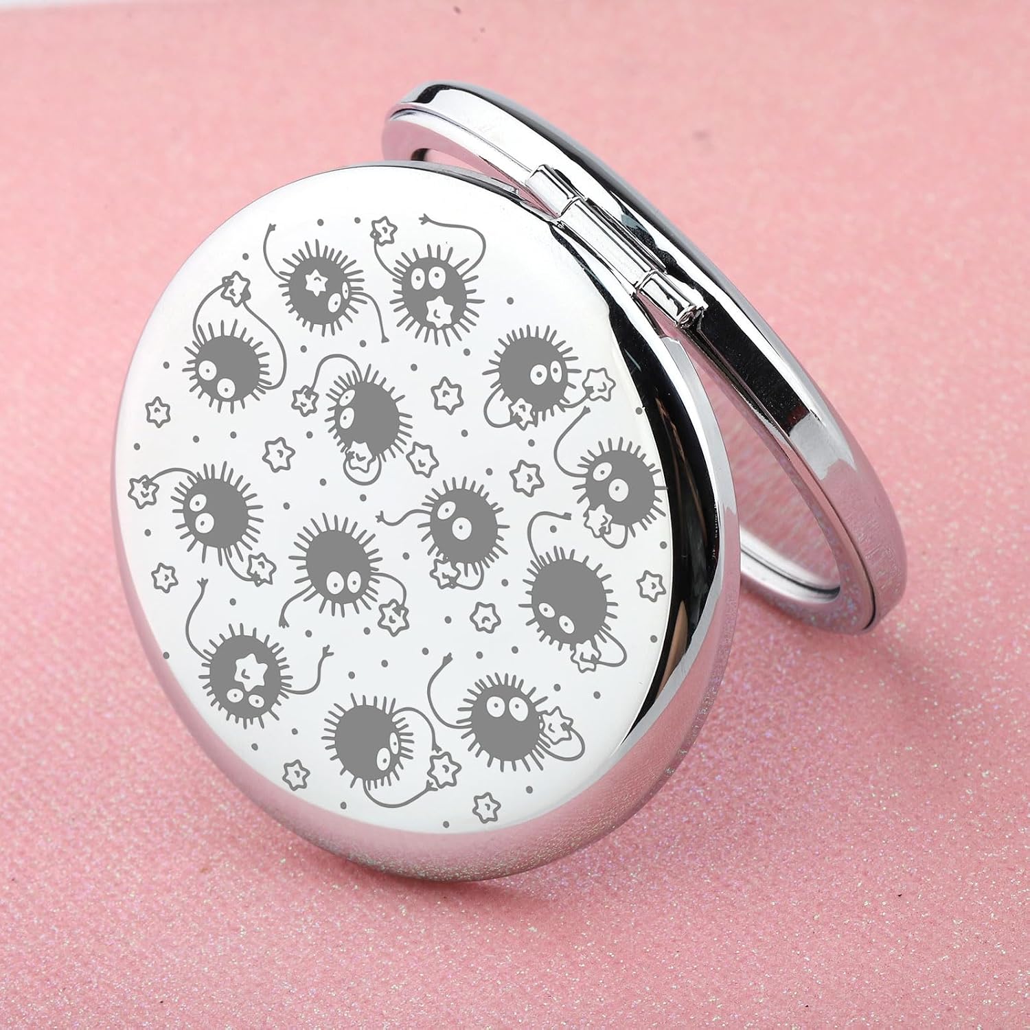 WUSUANED Cute Soot Sprite Makeup Mirror Anime Inspired Gift Cartoon Movie Lover Gift Soot Sprite Gift Dust Elf Gift (Cute Soot Sprite Mirror S)