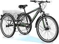 Vista 11 de H&ZT Triciclo para adultos, bicicleta de 3 ruedas, triciclo crucero, con cambio de 7 velocidades, manilla de freno de estacionamiento, paso bajo