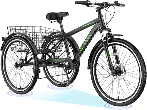 Vista 28 de H&ZT Triciclo para adultos, bicicleta de 3 ruedas, triciclo crucero, con engranaje de 7 velocidades, mango de freno de estacionamiento, escalón