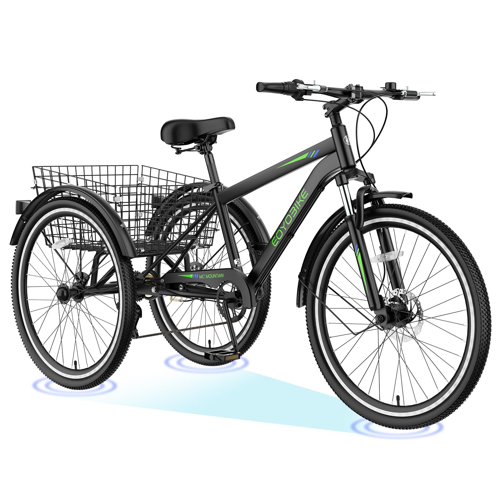 H&ZT Adult Tricycle, 3 Wheeled Bike, Trike Cruiser Bike, with 7-Speed Gear, Parking Brake Handle, Low Step, Large Rear Basket, Elderly Friendly, for