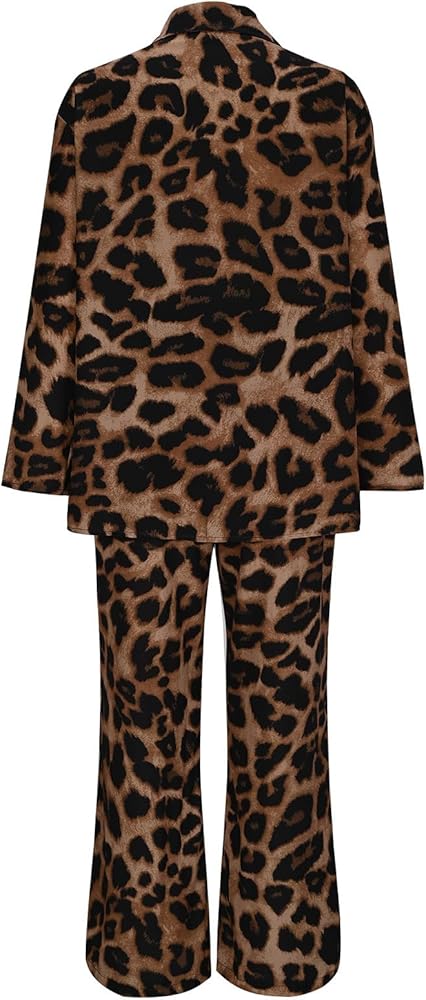 2 Piece Sets for Women Fuzzy Fleece Outfit Leopard Print Long