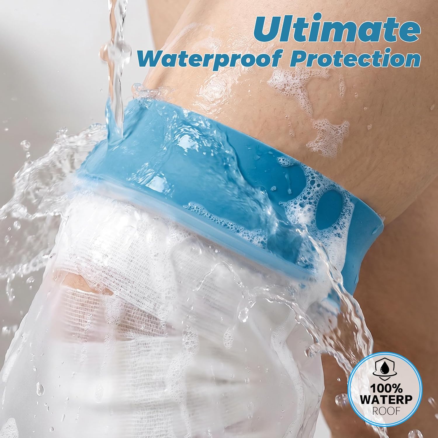 Extra Large Waterproof Knee Shower Protector After Surgery, Reusable | Watertight Knee Cover for Showering, Soft Stretchable Cast Sleeve for Larger Leg, Knee Braces & Wound Care