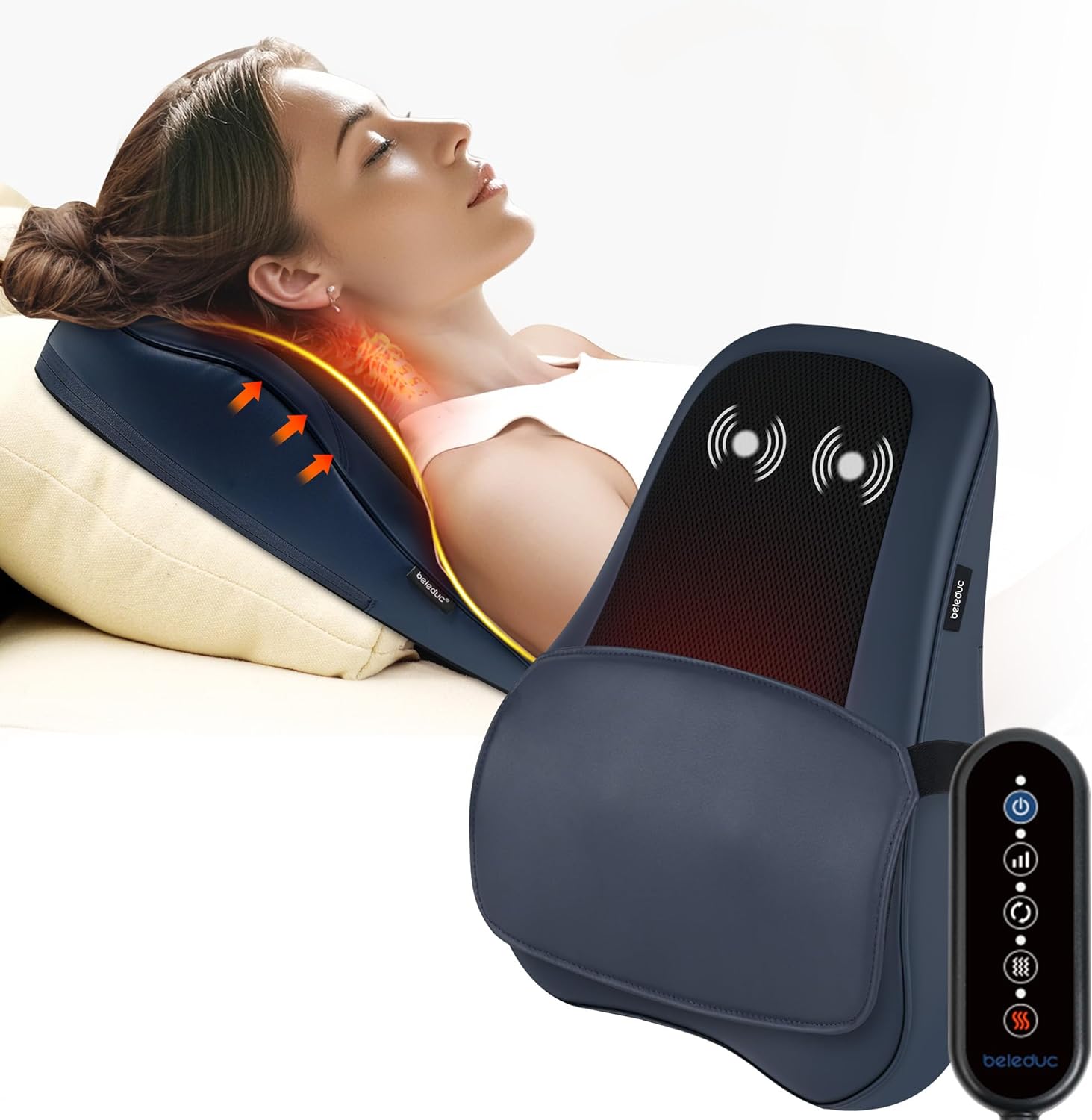 Beleduc Shiatsu Back Massager with Heat Back Massager for Back Pain Deep Tissue,3D Kneading Massage Pillow for Neck,Shoulder, Gift for Men Women Mom Dad