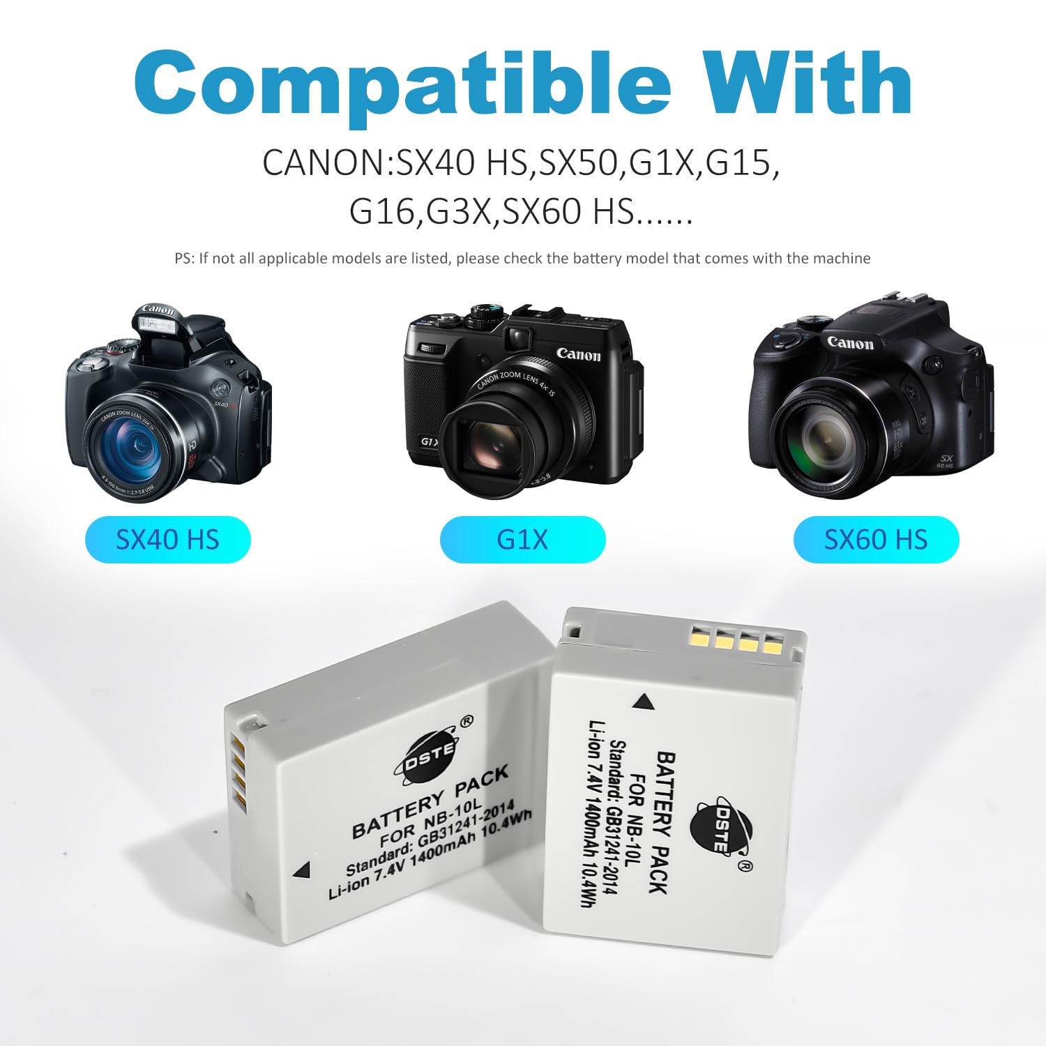 2 Batteries NB-10L + Chargeur Pour Canon PowerShot G1 X G3 X G15 G16 SX40 SX50 SX60