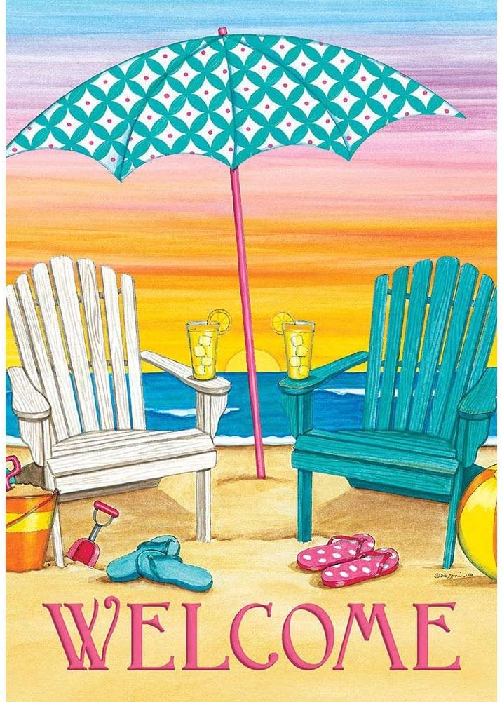 Custom Decor Beach Chairs Welcome - Garden Size, Decorative Double Sided, Licensed and Copyrighted Flag - Printed in The USA Inc. - 12 Inch X 18 Inch Approx. Size