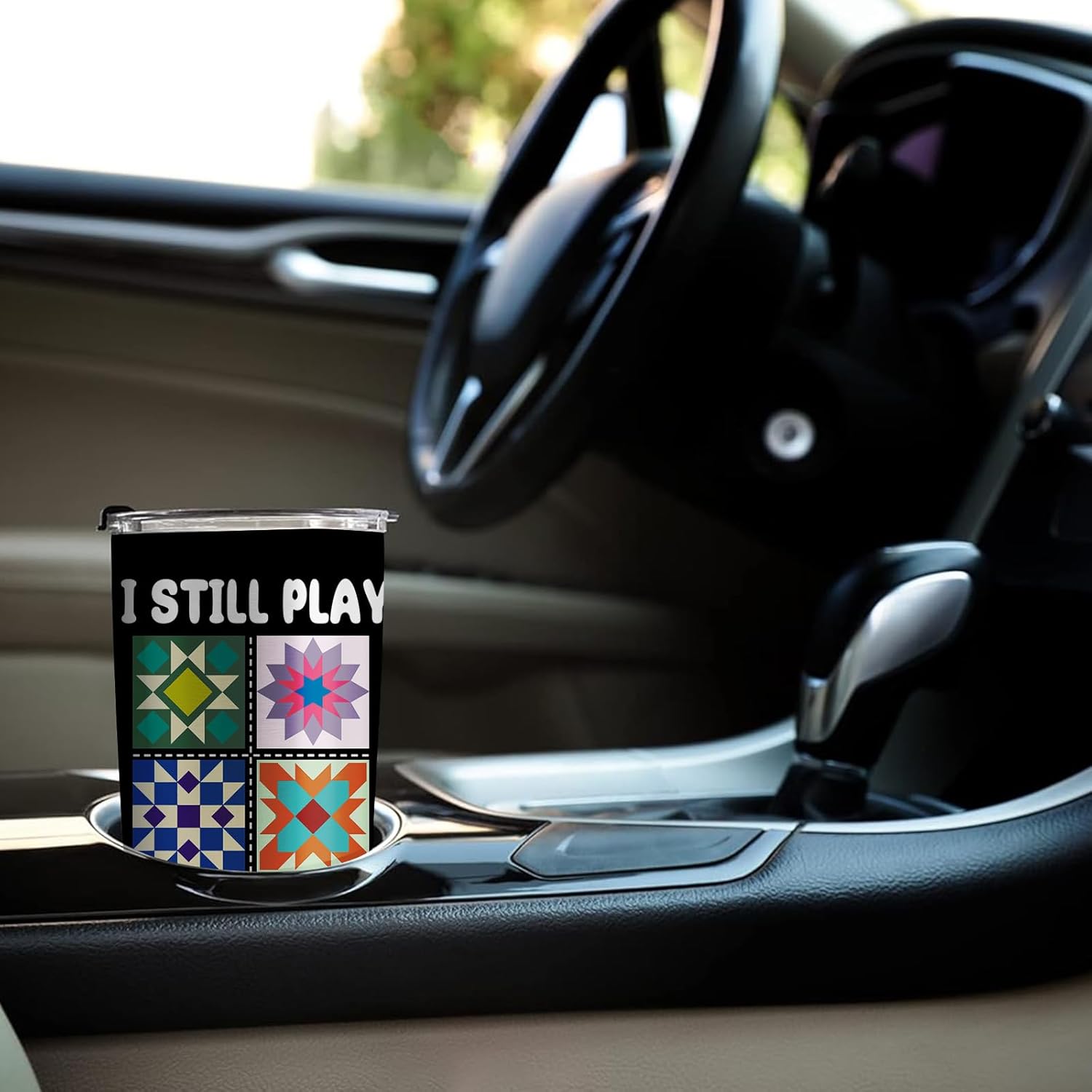 Quilting Gifts, Birthday Christmas Graduation Gifts for Quilters, 20oz Stainless Steel Tumbler with Lid Straw, Style Blcok