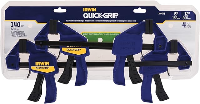 IRWIN Quick-Grip Bar Clamp, One-Handed, Mini, 6-Inch (2), 12-Inch (2), 4-Pack (1964748) Blue, Yellow