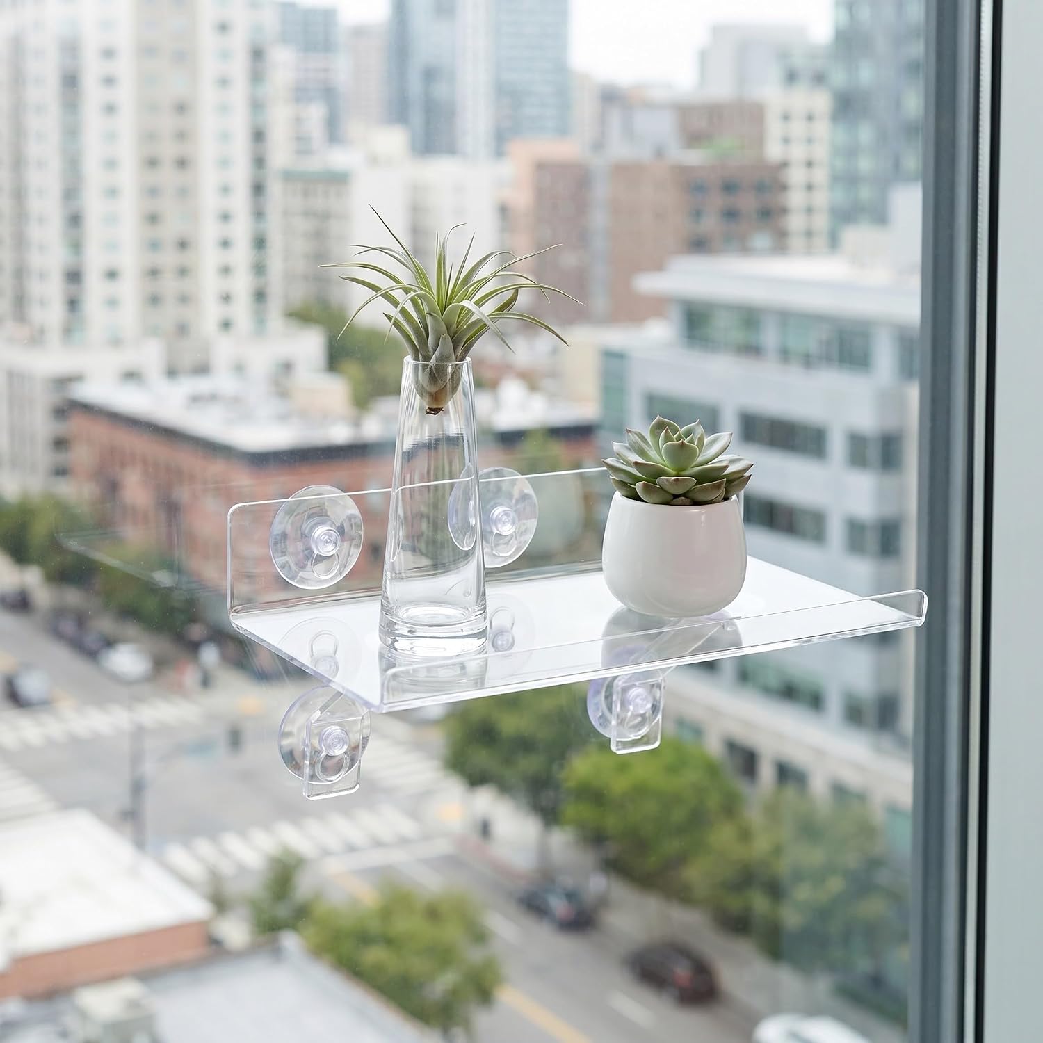 Gatuida 2pcs Acrylic Plant Floating Shelves with Suction Cup and Bracket for Mini Plant Pots and Propagation Holders, Multiroom Adaptability, Enhanced Sunlight Access, for Window and Small