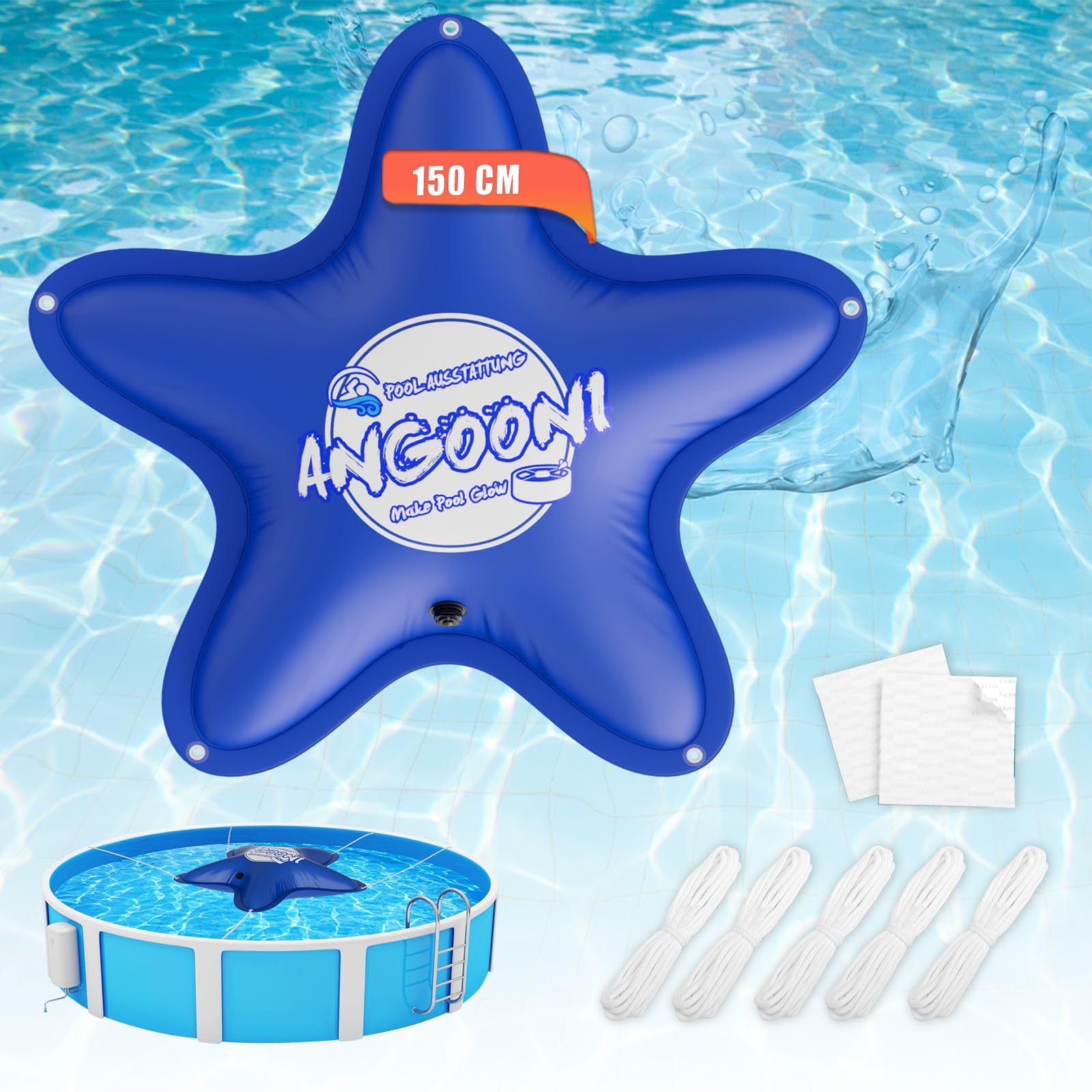 Angooni Cojín de piscina de invierno 150 × 150 cm XXL cojín de aire para piscina con doble costura para cubrir la piscina – Cojín de piscina para el invierno con válvula de inflación doble Boston