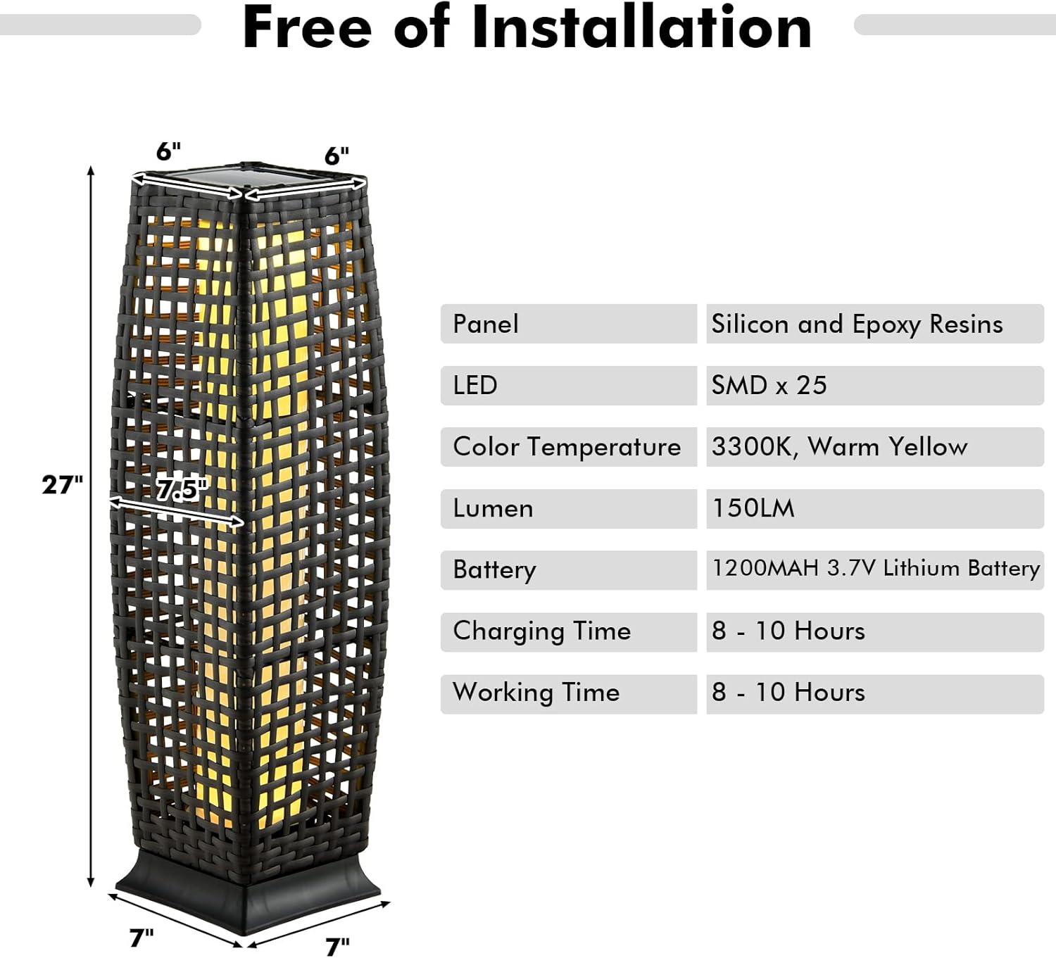 Tangkula 2-Piece Outdoor Solar Powered Floor Lamps, IP65 Waterproof Wicker Floor Lamps with Auto On/Off LED Light, Outdoor Decorative Lanterns for Garden Patio Porch Deck Pathway (Cross-Black)