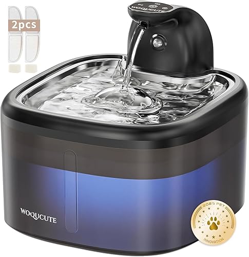 Fuente de agua inalámbrica para gatos de acero inoxidable de 118 oz3.5 L inalámbrica y ultra silenciosa (25 dB) con modo sensortemporizador, fuente