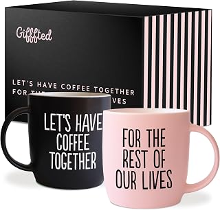 Triple Gifffted Let's Have Coffee Together Coffee Mug Set, Engagement Wedding Gifts for Couple, Bride and Groom Newlywed Bridal Shower, His and Hers, Mr and Mrs, Christmas, Valentine’s, Ceramic 380ML