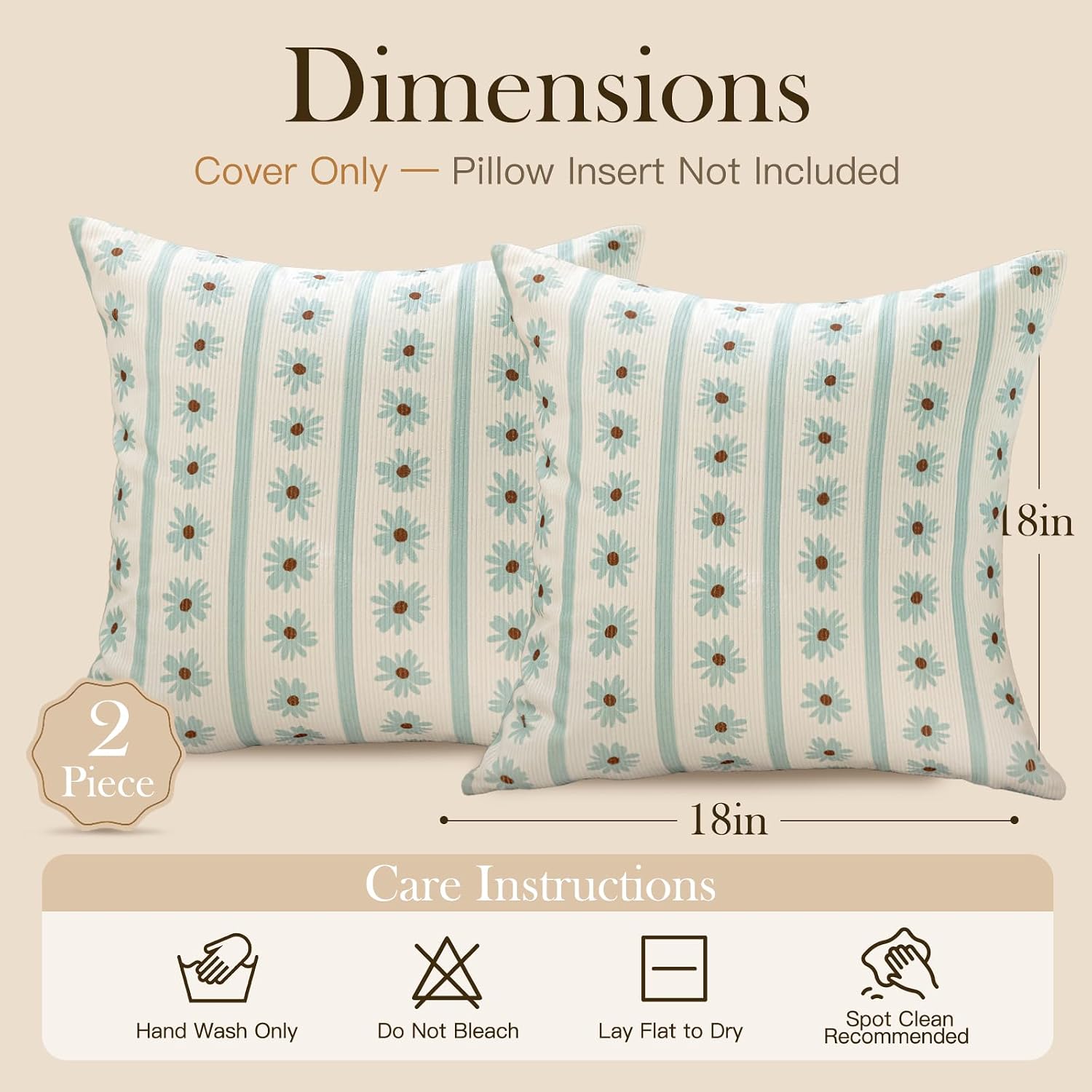 Print Pillow Covers 18x18 Inch Set of 2, Chenille Throw Pillow case, Seasonal Floral Decorative Square Decor Cushion Covers for Home Sofa Bed Couch