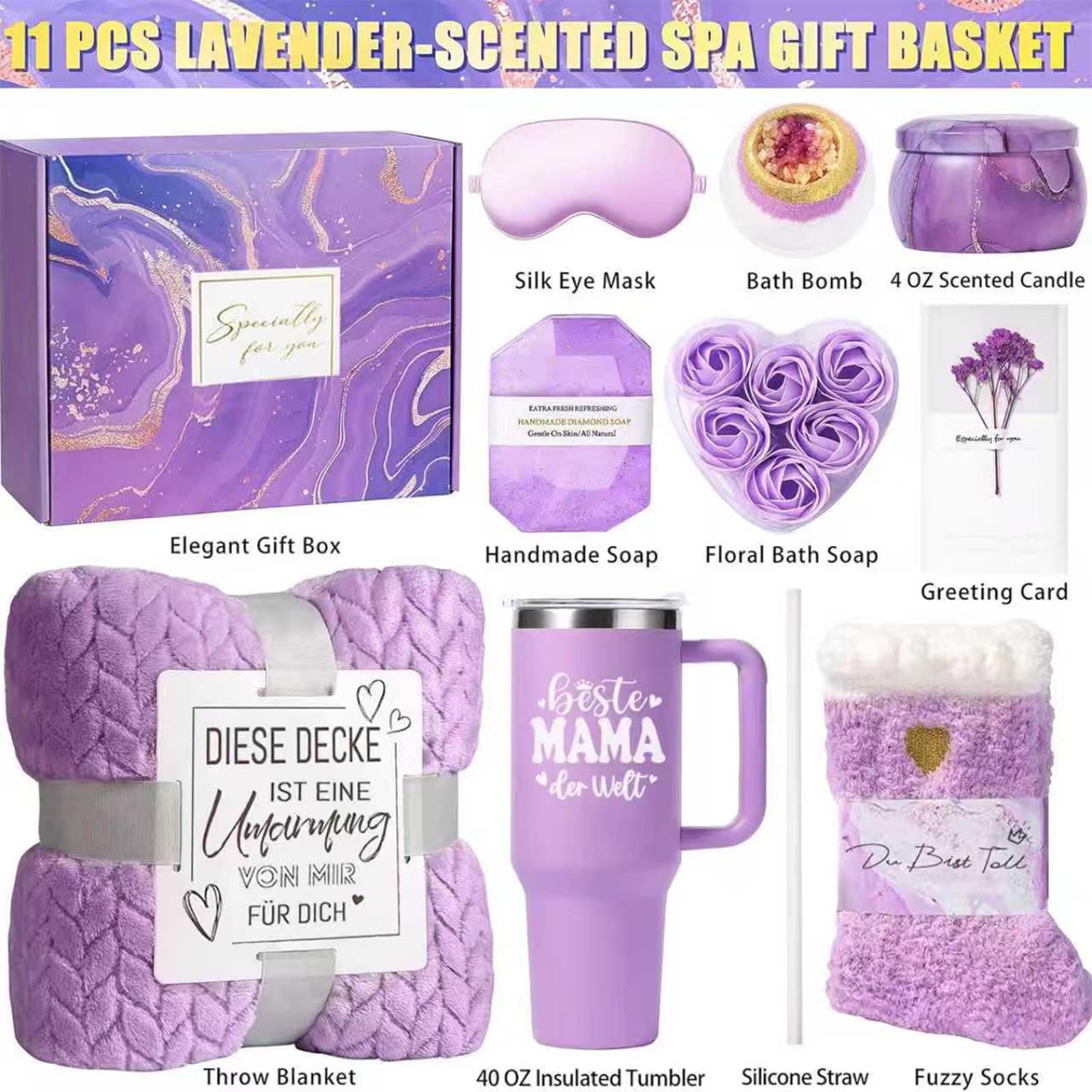 Muttertagsgeschenke für Mama - Beste Mama Geschenk für Muttertag, Geburtstag - Geschenkset mit 40OZ 1200ML Edelstahl Weinbecher und Kuscheldecke - Mutter Geschenk von Tochter ＆ Sohn