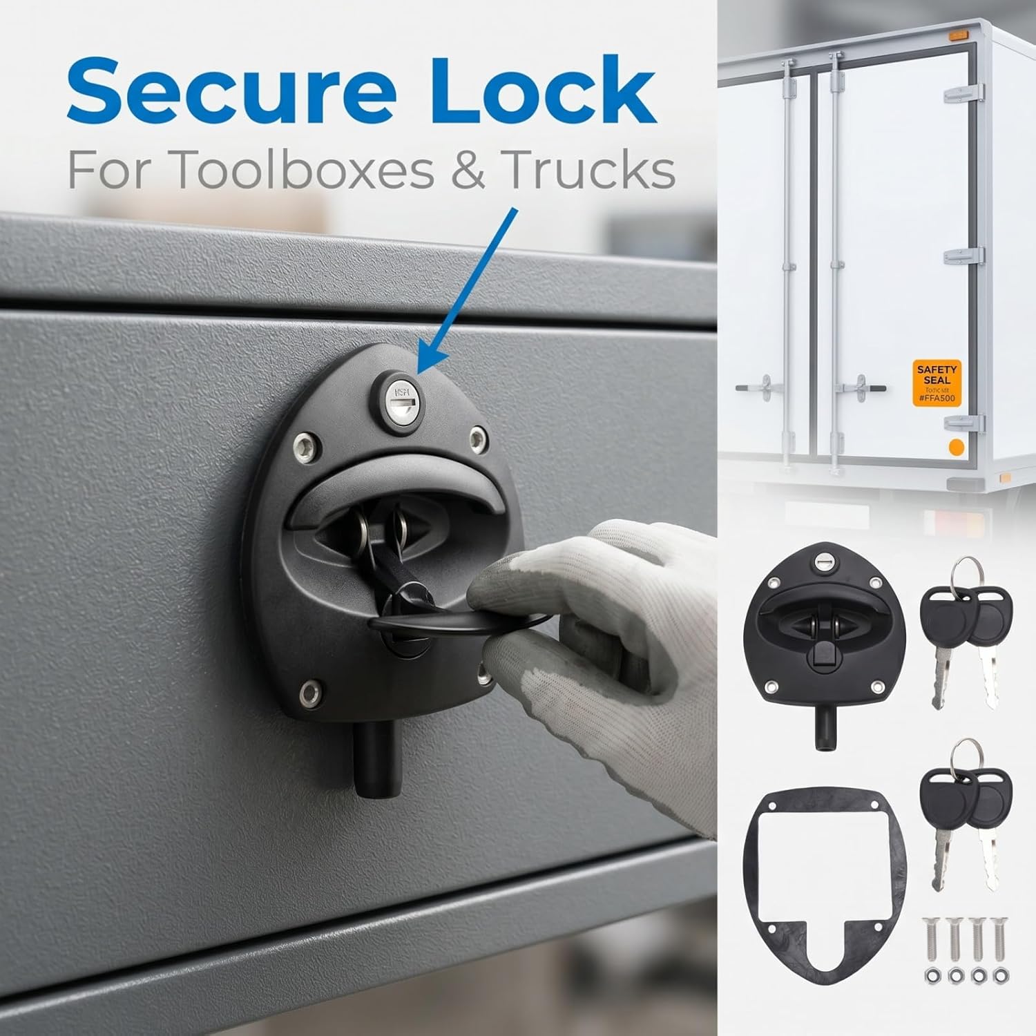 Single Point Compression Latch with 2 Keys 0406 0972 01, Exceptional Strength T Handle Replacement Latch, for Universal Toolbox Door Locks Truck Boxes Locks
