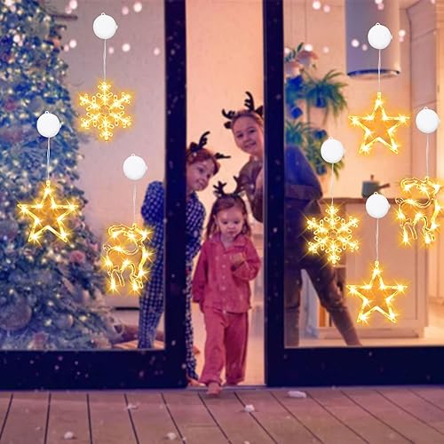 Miniatura 2 de 3 luces de ventana de Navidad, decoraciones de ventana de Navidad, funciona con pilas, luces de Navidad colgantes en forma de copo de nieve,