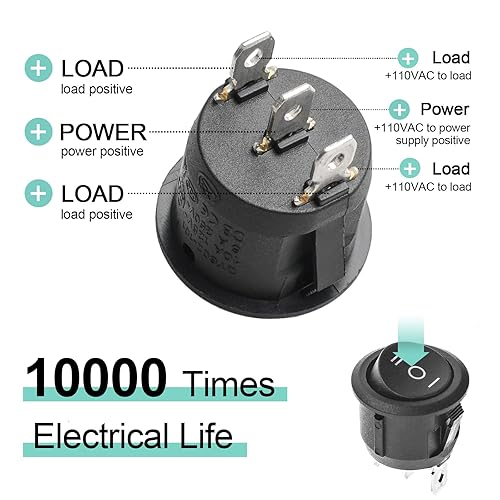 Miniatura 3 de 5 unidades SPDT AC 6A125V 10A250V 3 pines 3 posiciones encendidoapagadoencendido interruptor de palanca basculante para coche y barco KCD1 (azul)