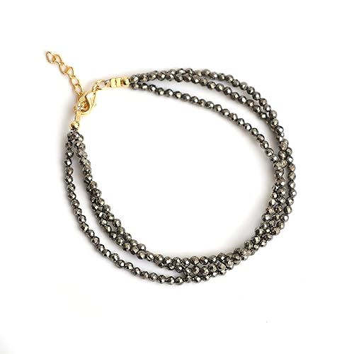 Miniatura 2 de Gempires Pyrite 3 Layered Beaded Bracelet, Faceted Beads, Birthstone Healing Crystals, Gift for Her, 14k Gold Plated Jewelry for Women, 8 inch