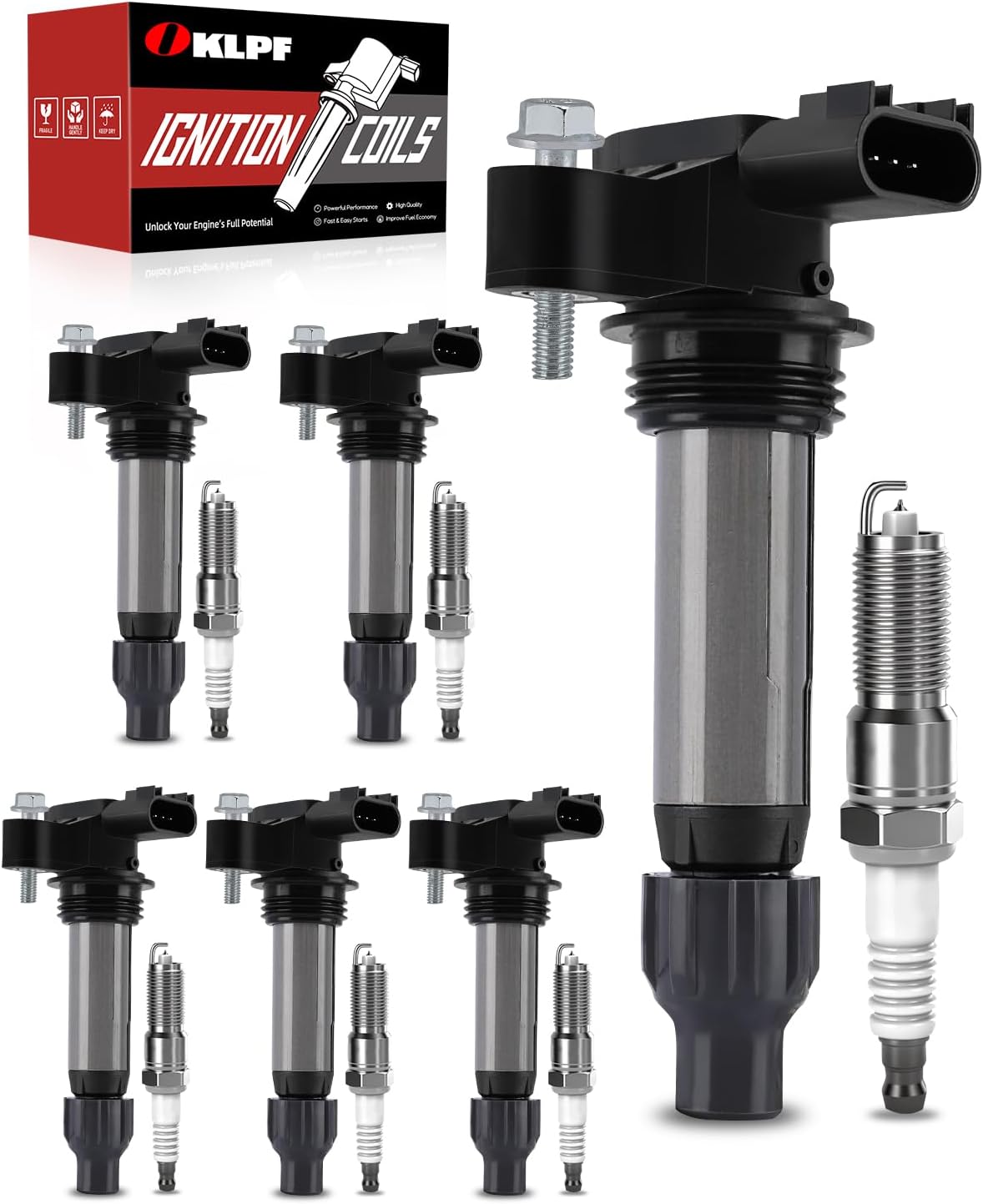 OKLPF Ignition Coil Pack UF569 with Iridium Platinum Spark Plugs 6 Piece Set, Compatible with Buick Enclave GMC Acadia Chevrolet Traverse Equinox SRC XTS ATS 2007-2019 3.0L 3.6L V6