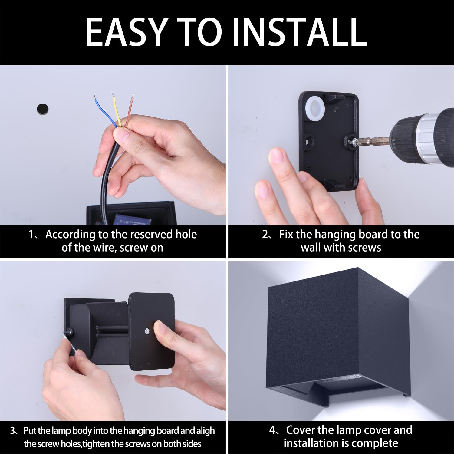 Aplique Pared Exterior 12W 6500K Luz Blanca Fría Apliques LED Exterior Impermeable IP65 2 Piezas Ángulo Ajustable Lámparas de Pared Negro para Dormitorio,Patio