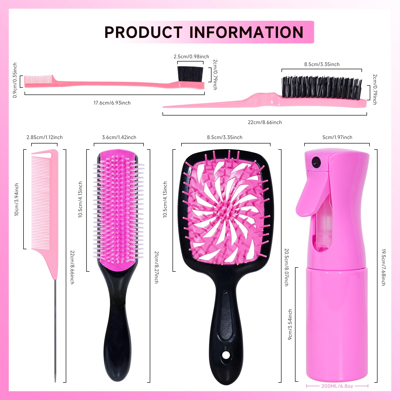 Juego de 11 cepillos para el cabello, cepillo para desenredar el cabello y botella de spray, 3 cepillos suaves para niños pequeños, adecuados para peinados húmedos y secos, adecuados para adultos y