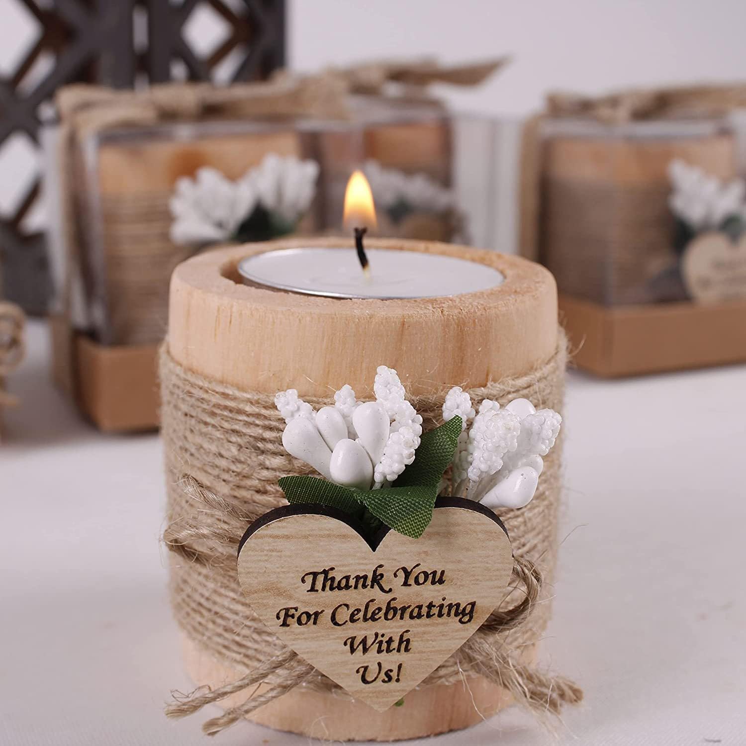 10PCS Wood Tealight Candle Holder,Bridal Shower Tealight Holder Thank You Gifts,Wooden Cylinder Candle Holders,Wood Candle Holders for Table,Wedding Party Favors for Guests(#1) - Image 3