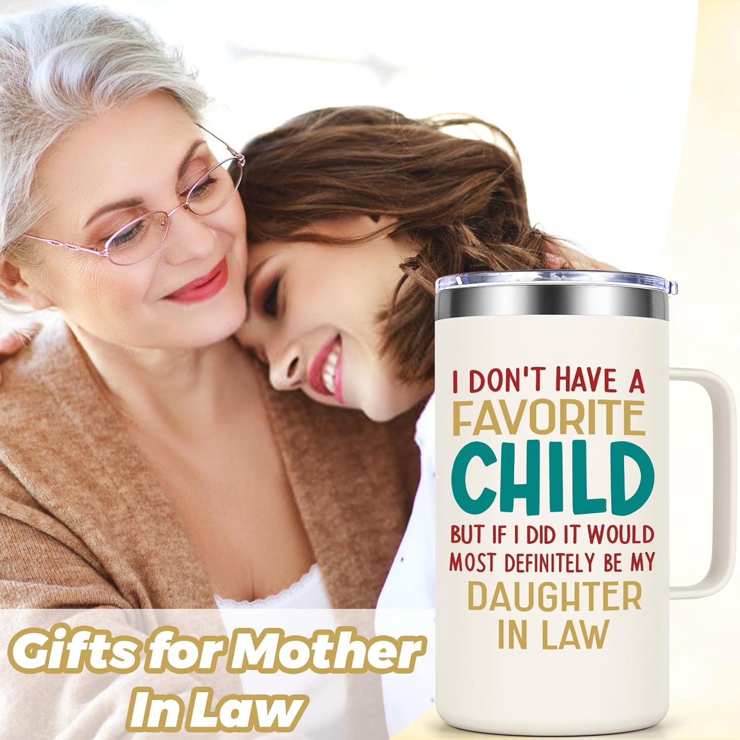 Qtencas Mother In Law Gifts, Gifts for Mother In Law, My Daughter-In-Law Is My Favorite Child 20 Oz Insulated Coffee Mug, Christmas Mother’s Day Gift for Son's Wife, Creamy - Image 4